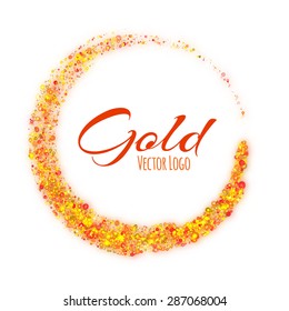 Gold rounded banner with text on white background. Vector illustration.