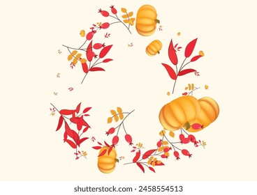 Gold Rowan Background Beige Vector. Leaf Floral. Burgundy Halloween Border. Vibrant Set. Green Leaves Abstract Card.