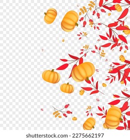 Vector transparente de fondo dorado en color rojo. Cartel de impresión amarilla. Marco del patrón de calabaza naranja. Colección Gourd. Ilustración Resumen.