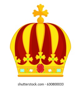 Gold royal crown. Flat vector cartoon illustration. Objects isolated on a white background.