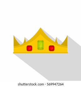 Gold royal crown icon. Flat illustration of gold royal crown vector icon for web on white background