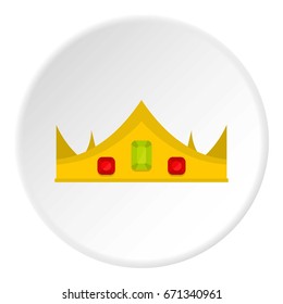 Gold royal crown icon in flat circle isolated vector illustration for web