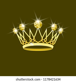 Gold royal crown with yellow diamonds. Royalty symbol. Vector illustration EPS10