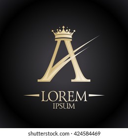 Gold royal A letter with crown, chic logo template