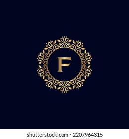 GOLD ROYAL LOGO BEAUTY LUXURY LETTER F