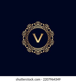 GOLD ROYAL LOGO BEAUTY LUXURY LETTER V