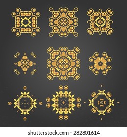 A gold royal patterns set for the card or invitation with Islam, Arabic, Indian or ottoman motifs.