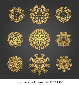 A gold royal patterns set for the card or invitation with Islam, Arabic, Indian or ottoman motifs.