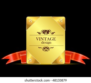 gold royal vintage card with ribbons