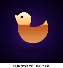 Gold Rubber duck icon isolated on dark blue background.  Vector Illustration