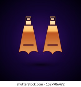 Gold Rubber flippers for swimming icon isolated on dark blue background. Diving equipment. Extreme sport. Diving underwater equipment.  Vector Illustration