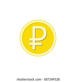 Gold ruble coin flat icon, finance and business, ruble sign vector graphics, a colorful solid pattern on a white background, eps 10.