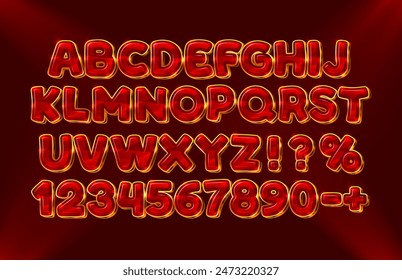 Gold ruby font set collection, letters and numbers symbol. Vector illustration