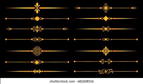 Gold Rule Lines and Ornaments - Set for elegant design, decorative elements border frame