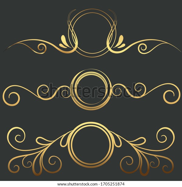 Gold\
Rule Lines and Ornaments - Set of vector text dividers and frame in\
gold. Each element is grouped for easy editing. Colors are a few\
global swatches; elements can be recolored\
easily.\
