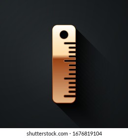 Gold Ruler icon isolated on black background. Straightedge symbol. Long shadow style. Vector Illustration