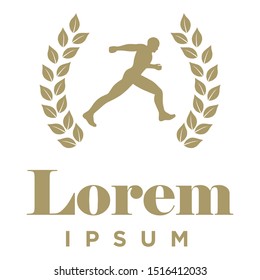 Gold runner inside laurel wreath, vector logo template