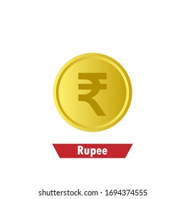 Gold rupee coin. Means of payment, global currency, world economics, finances and investment concept. Isolated vector illustration.
