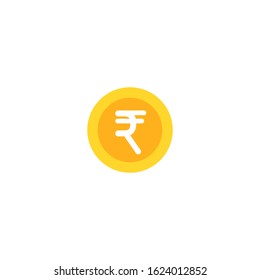 Gold rupee coin on white background. Flat vector illustration. Economy, finance, money wallpaper. Income presentation. Business background with golden coins.