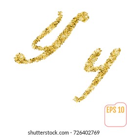 Gold rush. Gold alphabetic letter y. Vector gold alphabet. Font with golden glitter. Letter "y" on white background.