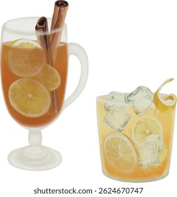 Gold Rush Cocktail, Hot Toddy, vector, watercolor, printable illustration, party drinks, bar cocktails, cocktail set, for menu
