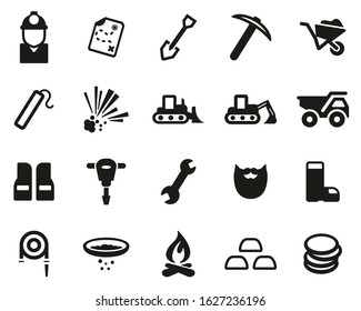 Gold Rush Or Gold Mining Icons Black & White Set Big