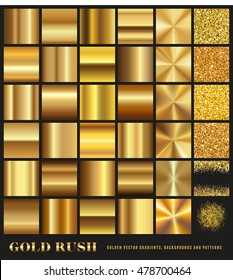 Gold Rush - set of gold gradients, golden glitter backgrounds and seamless borders