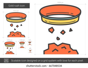 Gold rush vector line icon isolated on white background. Gold rush line icon for infographic, website or app. Scalable icon designed on a grid system.