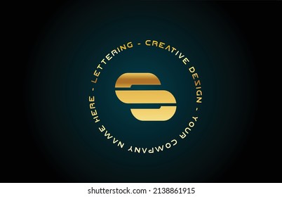 gold S alphabet letter logo icon design with text. Golden creative template for company and business with circle