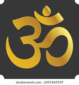 Gold Sacred OM sign on dark background. Om or Aum Indian sacred sound. Hindu festive and meditation Diwali spiritual sign Om.