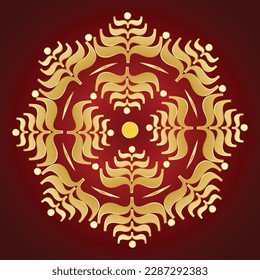 Gold Sacred tantra design on dark red color.