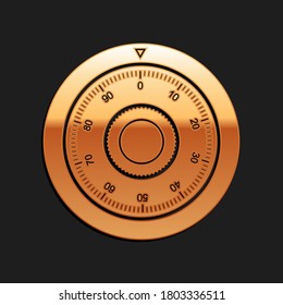Gold Safe combination lock wheel icon isolated on black background. Protection concept. Password sign. Long shadow style. Vector.