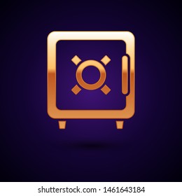 Gold Safe icon isolated on dark blue background. The door safe a bank vault with a combination lock. Reliable Data Protection.  Vector Illustration