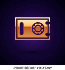 Gold Safe icon isolated on dark blue background. The door safe a bank vault with a combination lock. Reliable Data Protection.   Vector Illustration