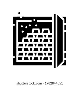 gold in safe for winner in video game glyph icon vector. gold in safe for winner in video game sign. isolated contour symbol black illustration
