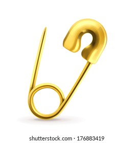 Gold safety pin, vector icon