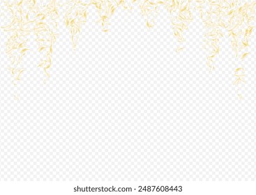 Gold Sakura Falling Vector Transparent Background. Delicate Fall Flower Frame. Yellow Peach Fly Wallpaper. Beige Petal Tender Template. Beauty Blossom Texture.