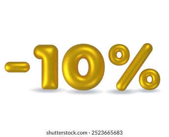 Gold sale -10%, gold percentage discount sign, sale banner template, special offer -10% off discount tag. gold sale symbol, gold sticker, advertising.