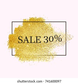 Gold sales stipple frame. Vector shining background. Glitter dotted template.
