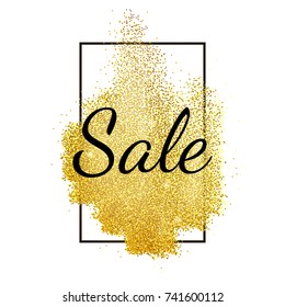 Gold sales stipple frame. Vector shining background. Glitter dotted template.