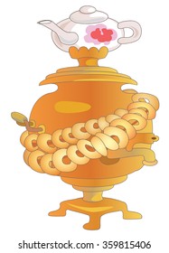 Gold samovar with bagels