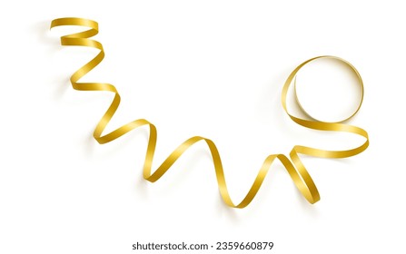 Gold satin ribbon isolated on white background. Vector illustration of curved tape.