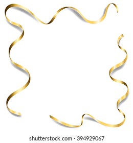 Gold satin ribbons set. Golden bow blank. Design decoration element, isolated on white background. Vintage retro elegance style for greeting, gift, christmas card, present, frame. Vector illustration.