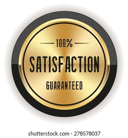 Gold satisfaction badge with black border on white background