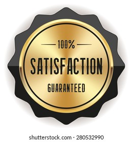 Gold satisfaction badge with black border on white background