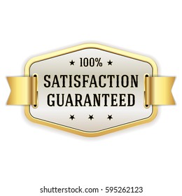 Gold satisfaction guaranteed badge on white background
