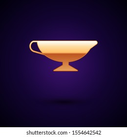 Gold Sauce boat icon isolated on dark blue background. Sauce bowl.  Vector Illustration