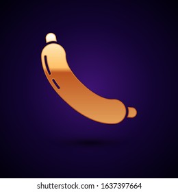 Gold Sausage icon isolated on dark blue background. Grilled sausage and aroma sign.  Vector Illustration