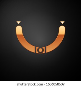 Gold Sausage with steam icon isolated on black background. Grilled sausage and aroma sign.  Vector Illustration