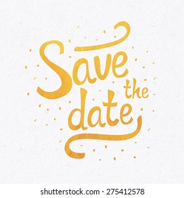 Gold Save the Date with splash on a watercolor paper background